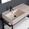 Console Sink Vanity With Beige Travertine Design Ceramic Sink and Glossy White Drawer, 35
